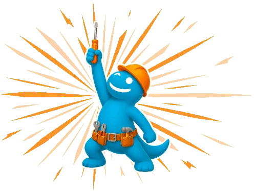 Tradeltop mascot raising a screwdriver